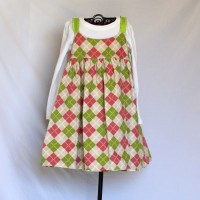 Colorful Fat Birds/Pink and Green Corduroy Argyle Reversible Twirly Dress – Size 4