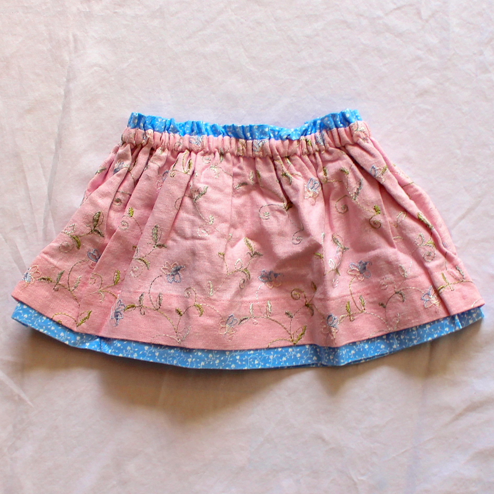 Tiny Flowers/Pink Denim Flowers Reversible Skirt- Size 12 - 24 months