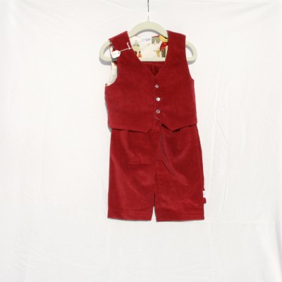 Dark Red and Teddy Bear Vest and Pants – Size 2, 3