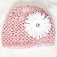 Pale Pink Beanie with White Flower