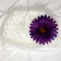 White Beanie with Purple Flower