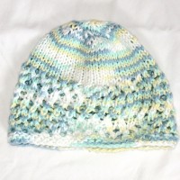 Pale Blue, Green, Yellow, and White Beanie