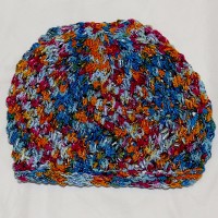 Cranberry, Amber, and Blue Beanie