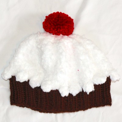 Vanilla Chocolate Cupcake Beanie with Large Cherry