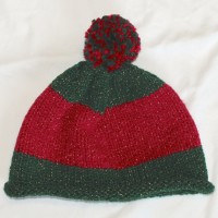 Red and Green Beanie with Pom Pom