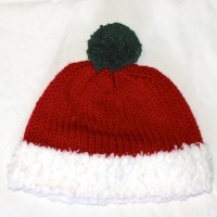 Red and White Hat with Green Pom Pom