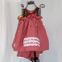 Yellow with Red Butterflies/Red Gingham Reversible Ruffle V-Back Dress – Size 2