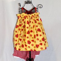 Yellow with Red Butterflies/Red Gingham Reversible Ruffle V-Back Dress – Size 2