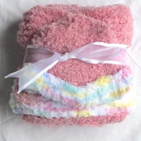 Knit Pink and White Baby Blanket and Hat
