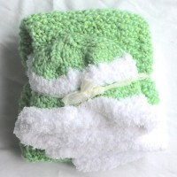 Green and White Knit Baby Blanket and Hat
